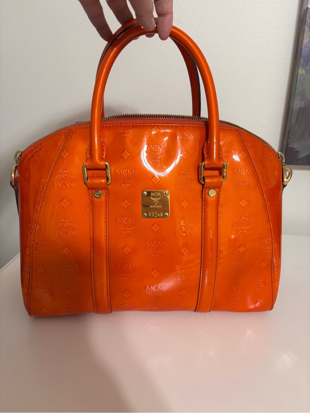 MCM Vintage Vernis Patent Leather Boston Bowling Bag – Vibrant Orange FALL BAG!!
